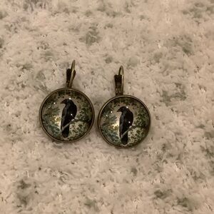 Elegant Black Crow Garden Bird Pierced Earrings NWT Handcrafted .75”